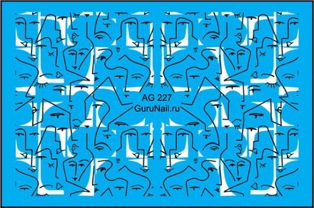 Gurunail Слайдер-дизайн аэрография 227 Лица, черно-белый