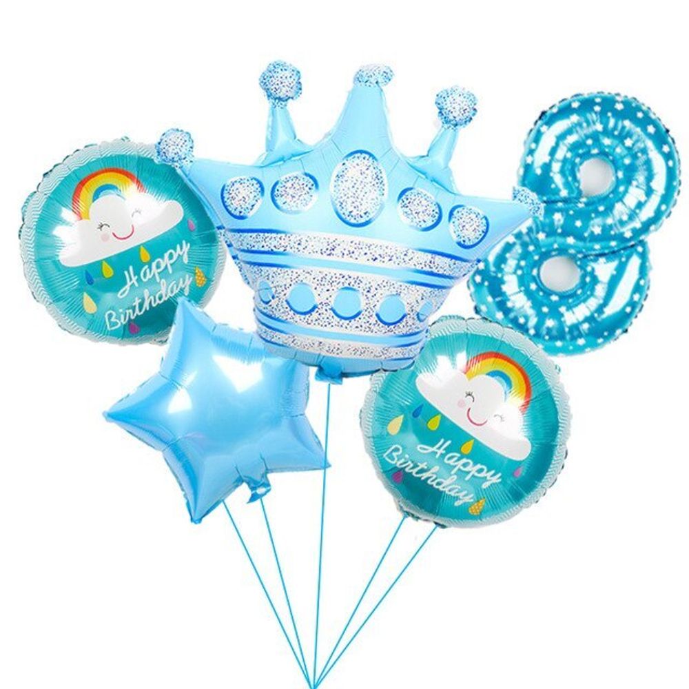 Шар (40"/102 см) Цифра, 8, Звездочки, Голубой, в упаковке 1 шт.