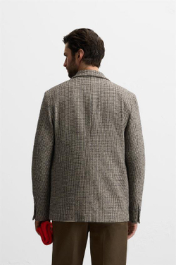 ZARA БЛЕЙЗЕР С УЗОРОМ «ГУСИНАЯ ЛАПКА», ПЕСОЧНЫЙ/ЧЕРНЫЙ