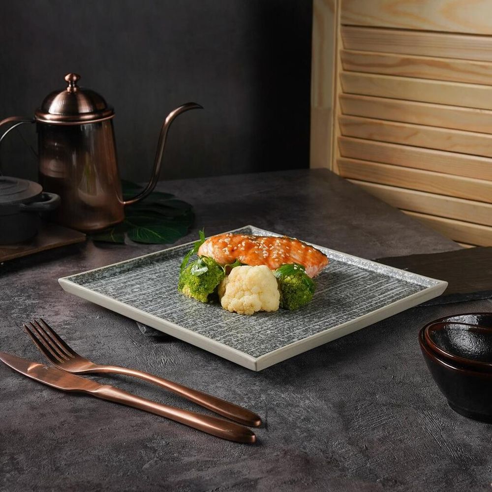 Тарелка 24*24 см h1,3 см квадратная глазурь Glossy Stone Untouched Taiga P.L. Proff Cuisine [1]