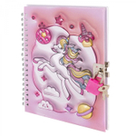 Блокнот в футляре, 19 см * 12,5 см, гребень, Alingar, ламин, конгрев, эффект 3D, ручка, замочек, клетка, 45 л., "Милый единорог", розовый