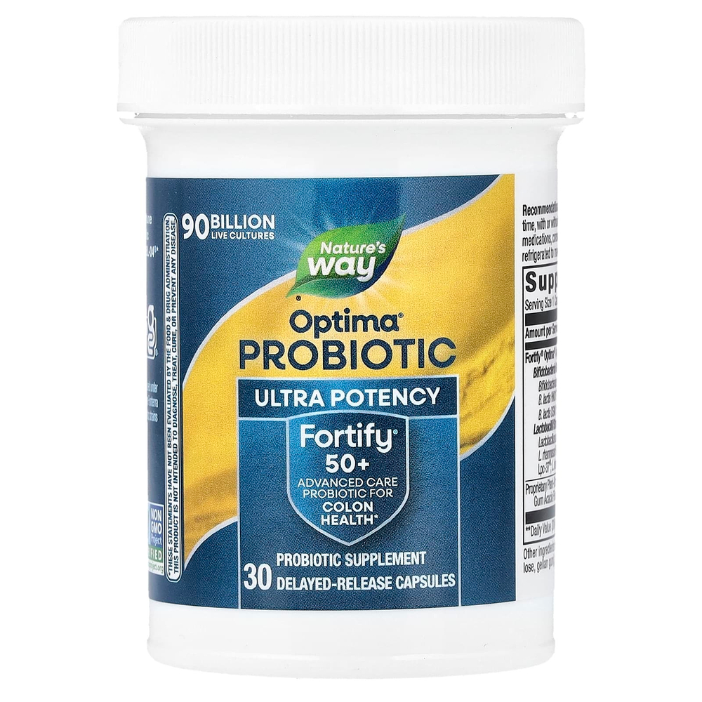 Nature's Way, пробиотик Optima®, Fortify® для людей старше 50 лет, 90 млрд КОЕ, 30 капсул с отсроченным высвобождением