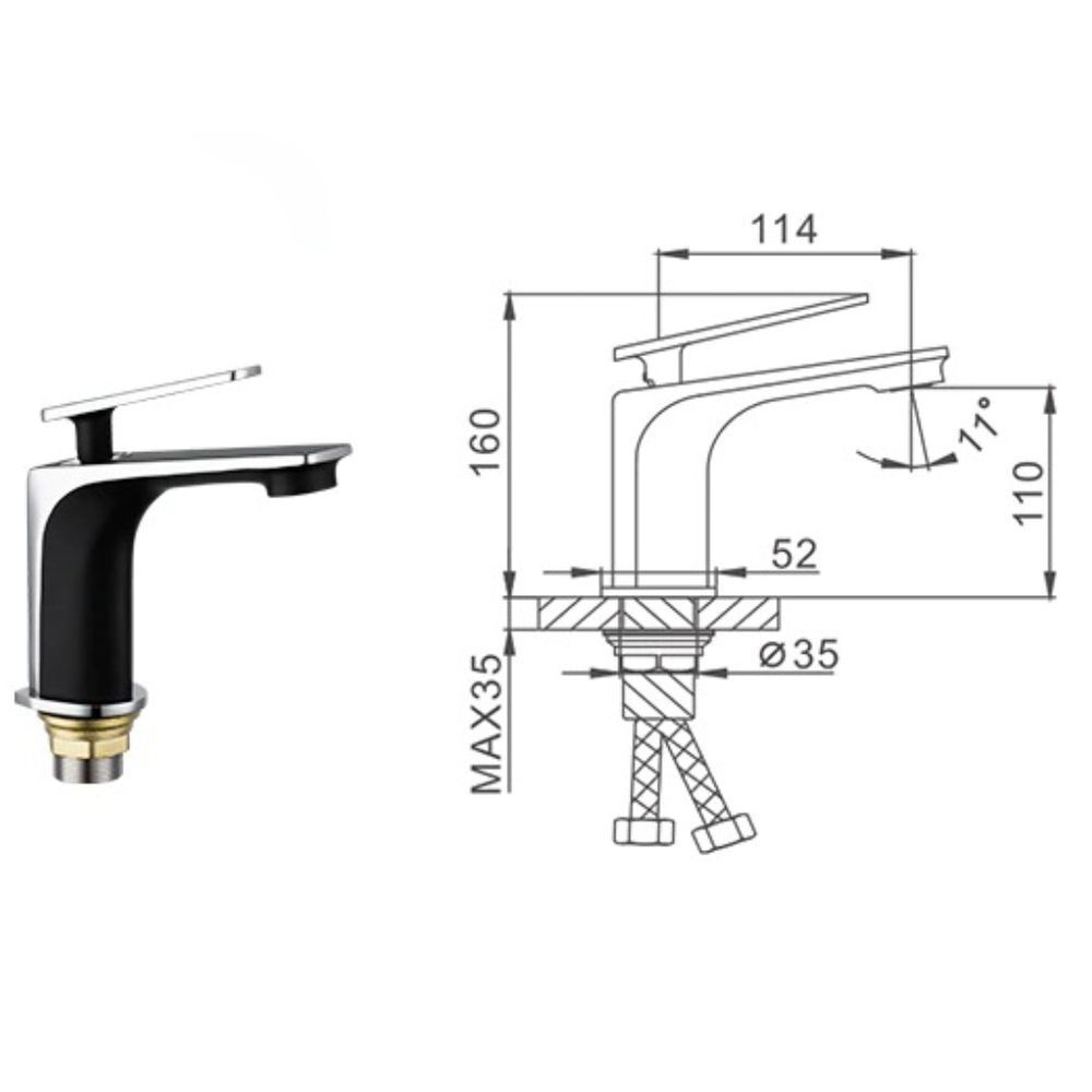 Смеситель для раковины, Frap, корот изл, с картриджем, чер, F1057