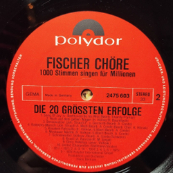 Винтажная виниловая пластинка LP Fischer Chore De 20 Grootste Successen (Germany 1979)