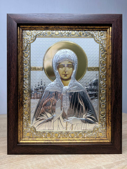 Матрона, икона прямоугольная в рамке под стеклом, красное дерево 232х280