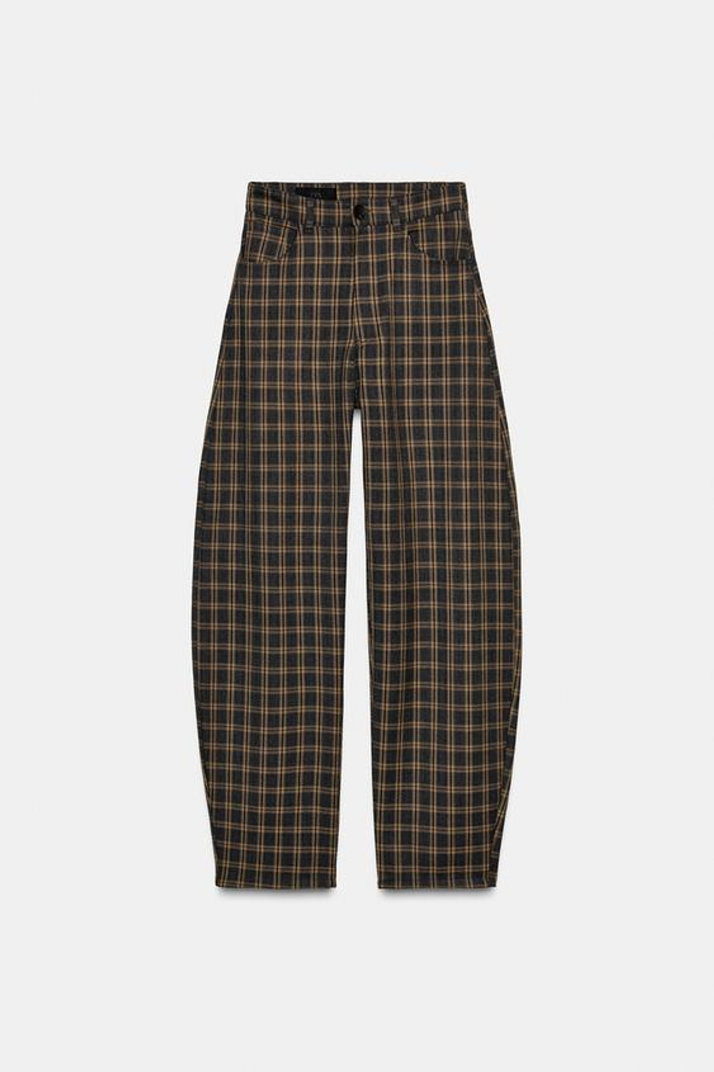ZARA БРЮКИ BALLOON В КЛЕТКУ, СЕРО-КОРИЧНЕВЫЙ
