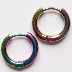 Серьги кольца цветные (бензинка) 10мм для пирсинга ушей. Медицинская сталь, радужное анодирование. Цена за пару