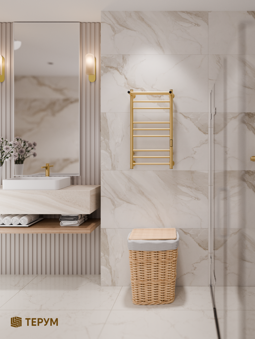 Полотенцесушитель электрический TRIO матовое золото 60/40 с полкой