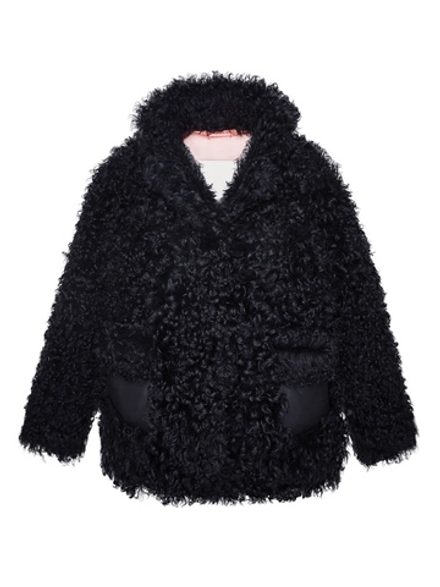 Чёрная шуба с накладными карманами