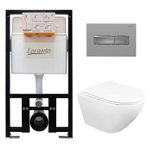 Сет: Инсталляция LORANTO prestige + Унитаз подвесной Azario Fatto безободковый, система смыва "Торнадо", c быстросъемным сиденьем микролифт + Кнопка к инсталляции Loranto Prestige Line, хром матовый (4551+AZ-1049WS+7521)