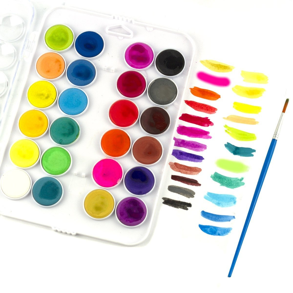 Акварель Yalong меловая, 24 цвета, с кистью, пластик. упаковка, "Animal"