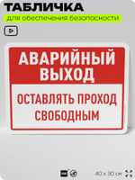 Табличка для обеспечения безопасности "Аварийный выход, оставлять проход свободным", для офиса, по охране труда для предприятия, организаций, 40х30 см, Silver Plane x Айдентика Технолоджи