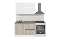 Кухонный гарнитур Антика лайт 1200 мм (Белый глянец/Дуб браун, Аламбра темная)