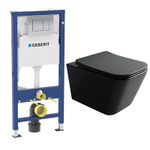 Комплект подвесной безободковый унитаз Ceramica Nova Metric CN3007MB черный матовый с сиденьем микролифт + инсталляция Geberit Delta 458.163.21.1 с панелью смыва, хром глянцевый