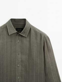 Massimo Dutti Рубашка из 100% льна в полоску, зеленый