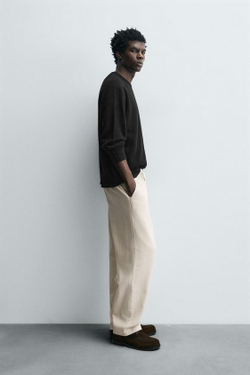 ZARA БРЮКИ RELAXED FIT С РЕЛЬЕФНОЙ СТРУКТУРОЙ, СВЕТЛО-БЕЖЕВЫЙ