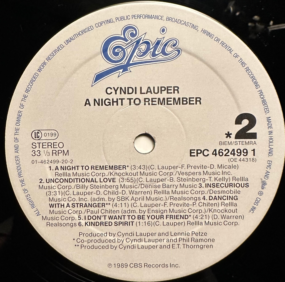 Cyndi Lauper - A Night To Remember (Голландия 1989г.)