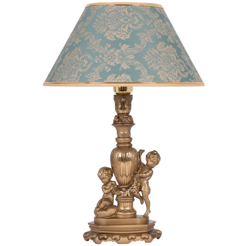 Настольная лампа Путти Бронза с абажуром 38 Vatican (Ватикан) Аквамарин