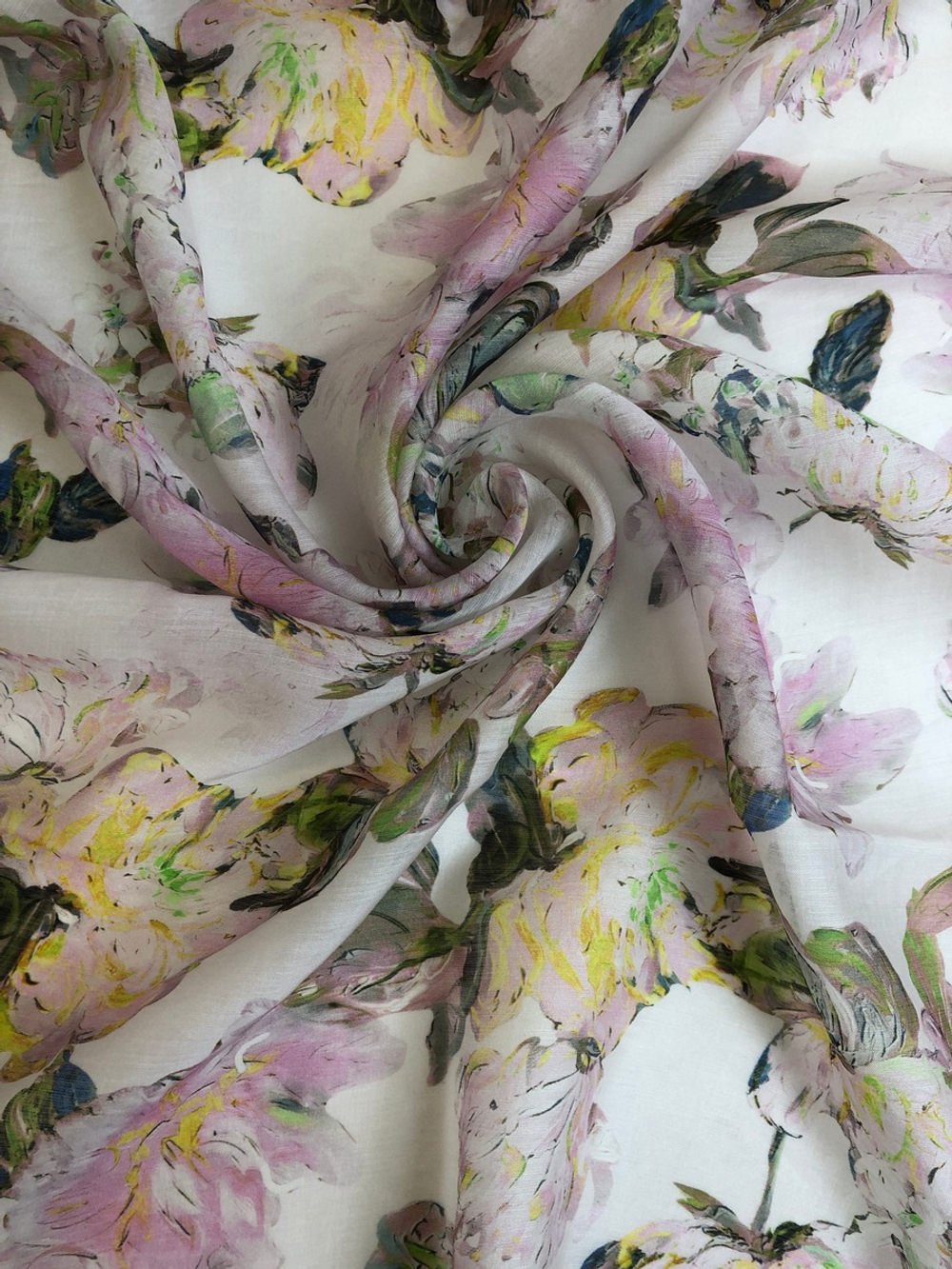 Плательная вискоза принт цветы розов/желт на молочном D1С2