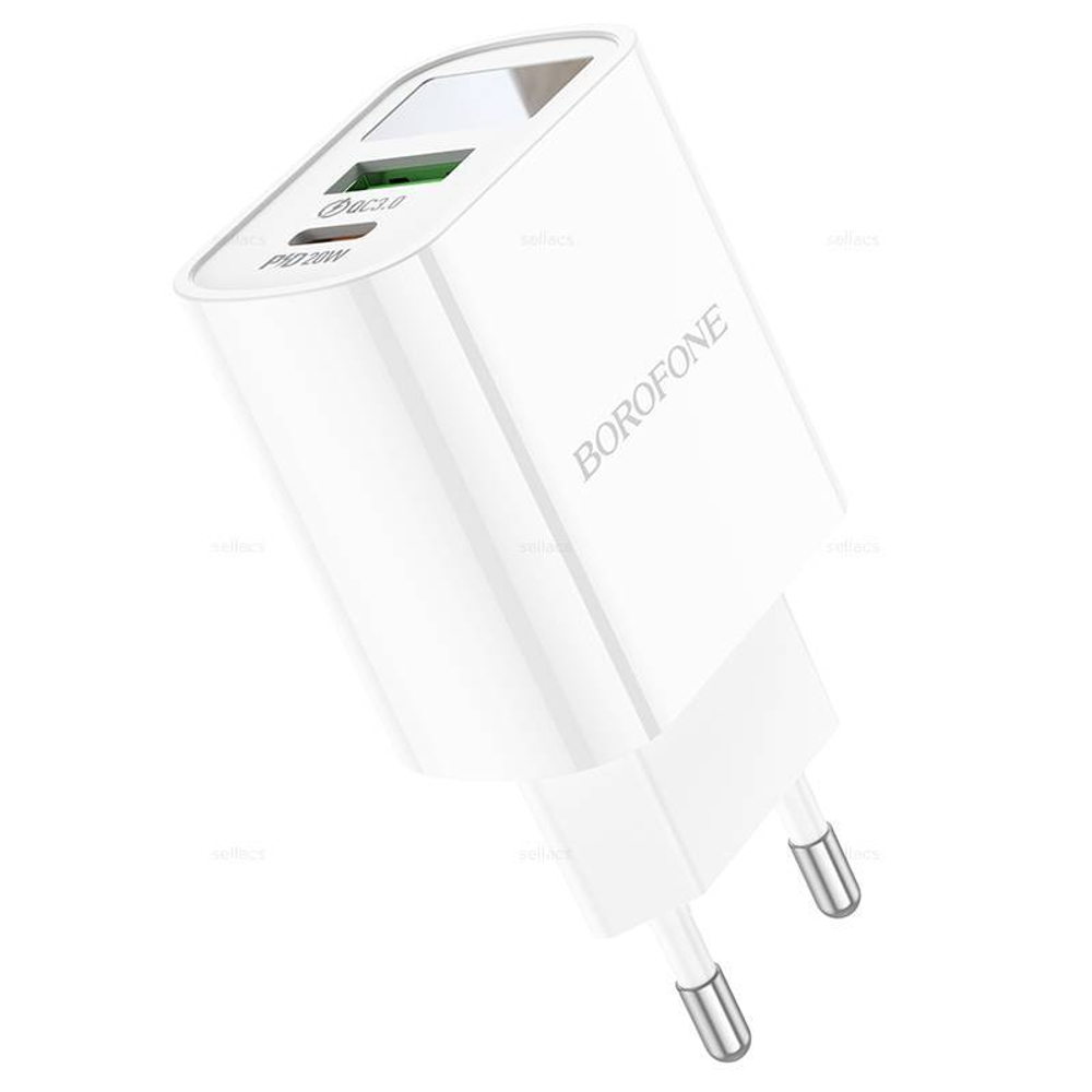 Сетевой адаптер питания BOROFONE BA78A 2USB QC 3.0 и PD 20W (белый)