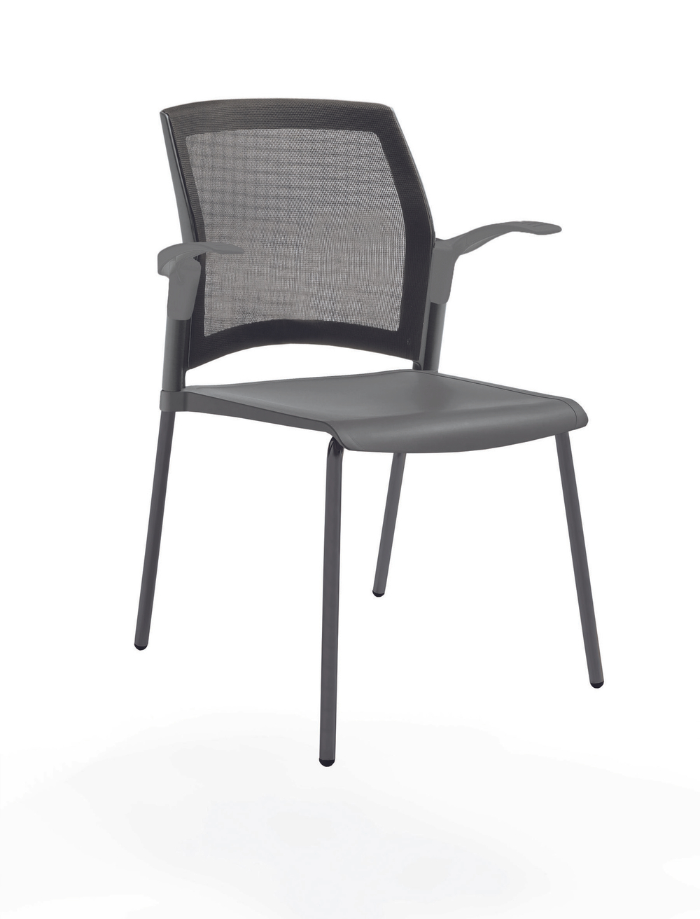 стул Rewind на 4 ногах, каркас черный, пластик серый, спинка-сетка, с открытыми подлокотниками
