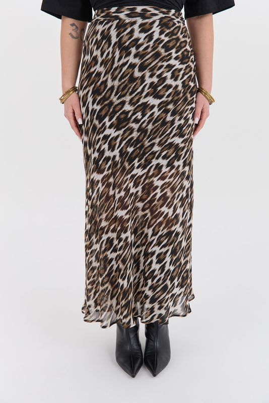 Юбка миди из шифона, леопардовый принт