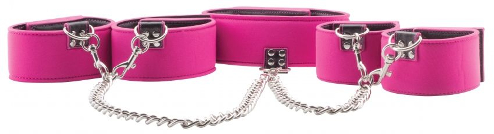 Чёрно-розовый двусторонний комплект для бандажа Reversible Collar / Wrist / Ankle Cuffs (Цвет: черный с розовым)