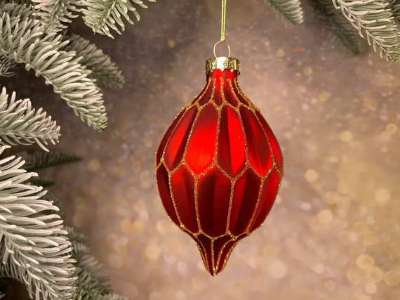 Набор стеклянных украшений Золотой узор 80 мм., 12 шт., красный, Christmas DeLuxe (86800)