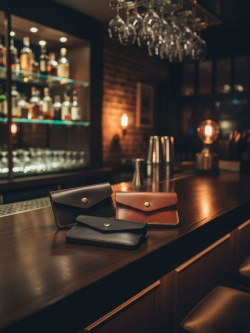 Картхолдер из натуральной кожи на кнопке (чёрный)