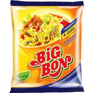 ЛАПША БЫСТРОГО ПРИГОТОВЛЕНИЯ ГОВЯДИНА+СОУС ТОМАТНЫЙ С БАЗИЛИКОМ 75 ГР BIG BON