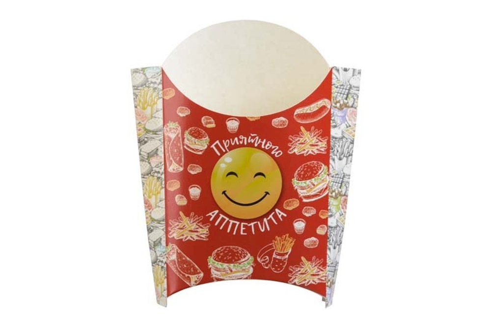 Коробка для картофеля фри Оригамо "Smile", 80 г, с рисунком, в коробке 500 штук