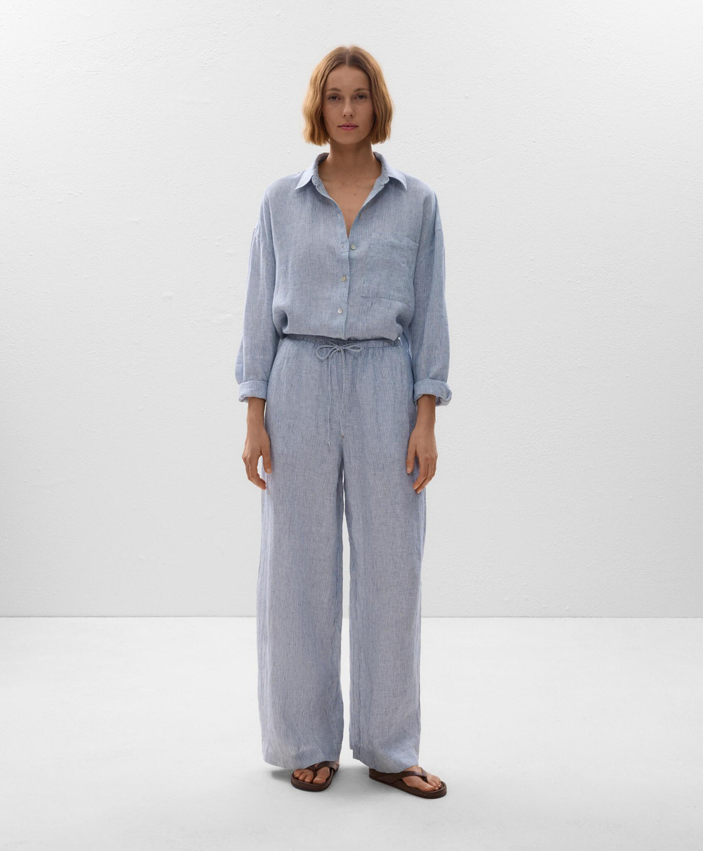 Oysho Рубашка свободного кроя из 100% льна, голубой