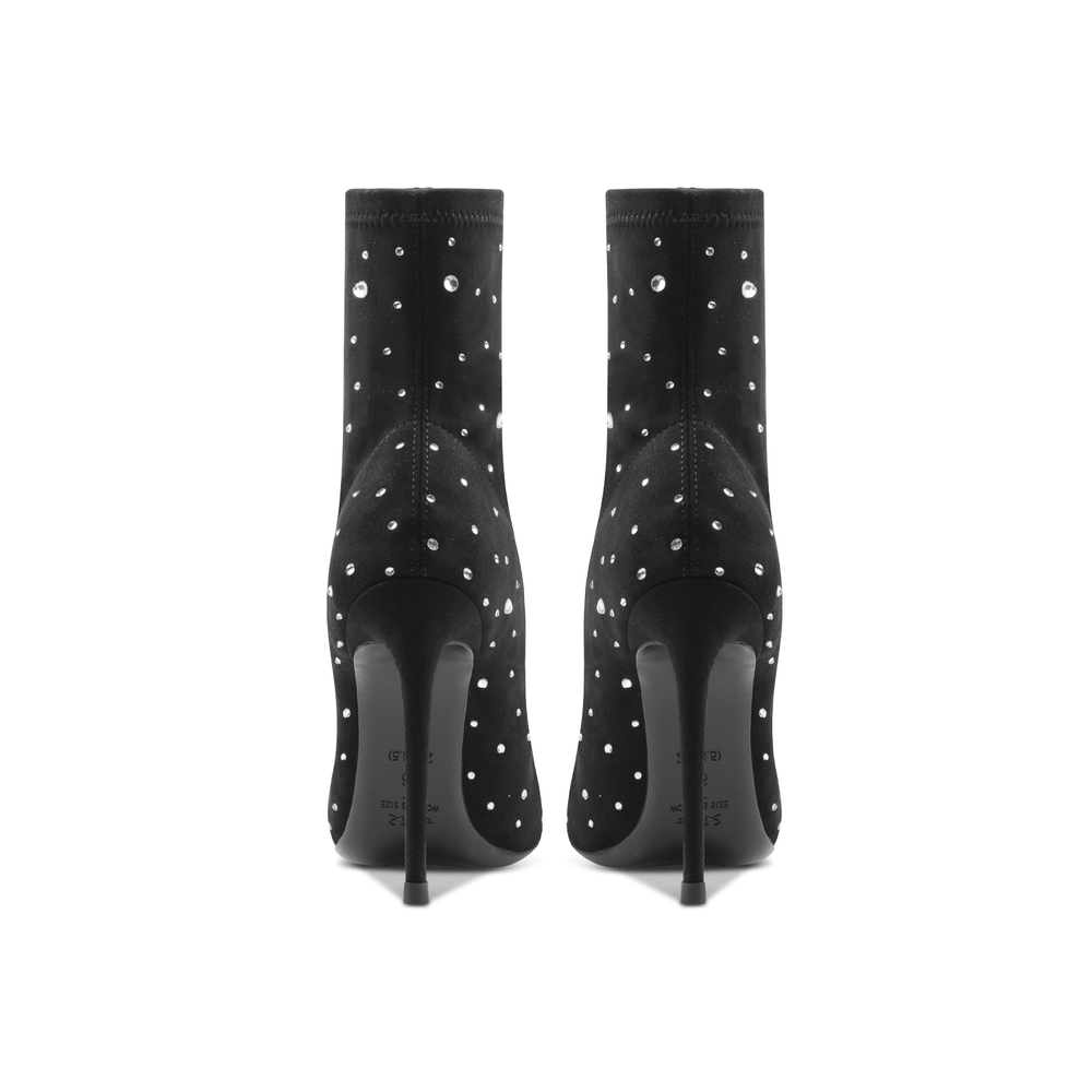 Suyymakk Full Rhinestones Suede Ankle Boots Super High Heel Women"s Black