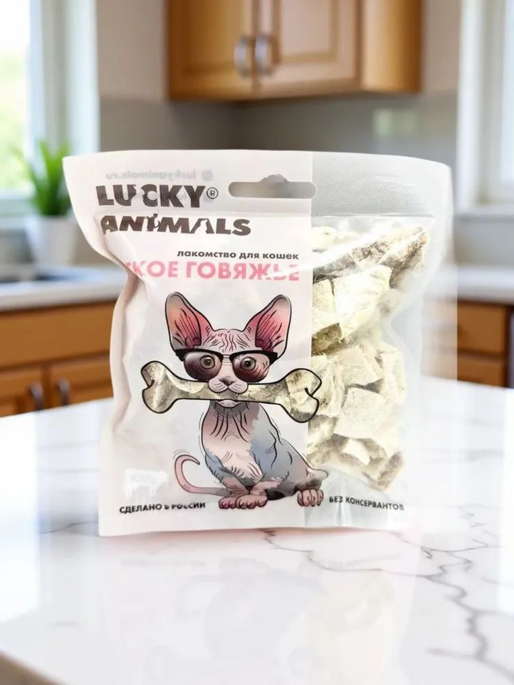 Говяжье легкое "Lucky Animals", для кошек, мультивитаминное, 12 г