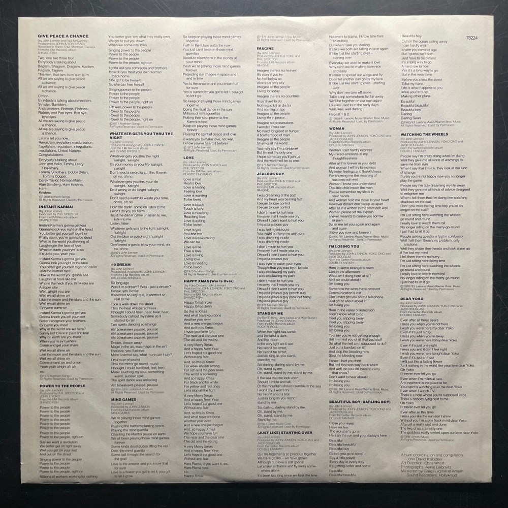 John Lennon – The John Lennon Collection (Европа 1982г.)
