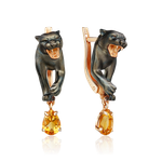 Серьги «Чёрные пантеры» с английским замком из красного золота с цитрином