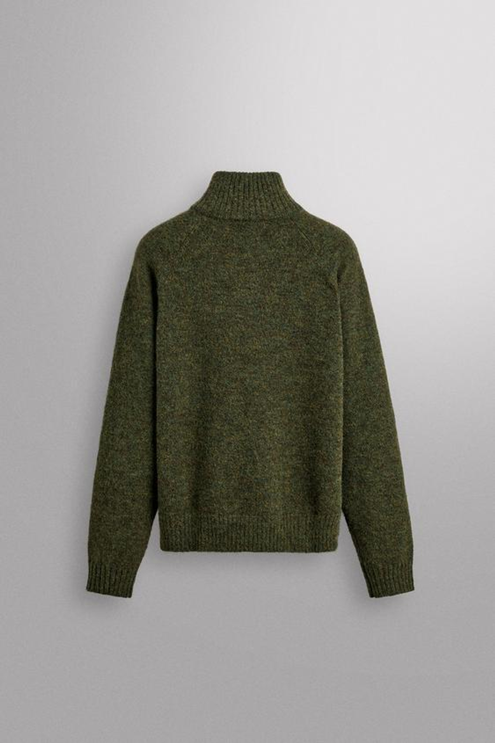 ZARA СВИТЕР ИЗ ШЕРСТИ С ВОРОТНИКОМ НА МОЛНИИ, ЗЕЛЕНЫЙ МЕЛАНЖ