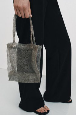 ZARA СУМКА ИЗ МЕТАЛЛИЧЕСКОЙ СЕТКИ, СЕРЕБРЯНЫЙ