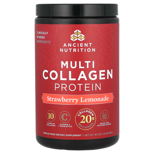 Ancient Nutrition, Multi Collagen Protein, Strawberry Lemonade, 1.18 lbs (535.5  g)