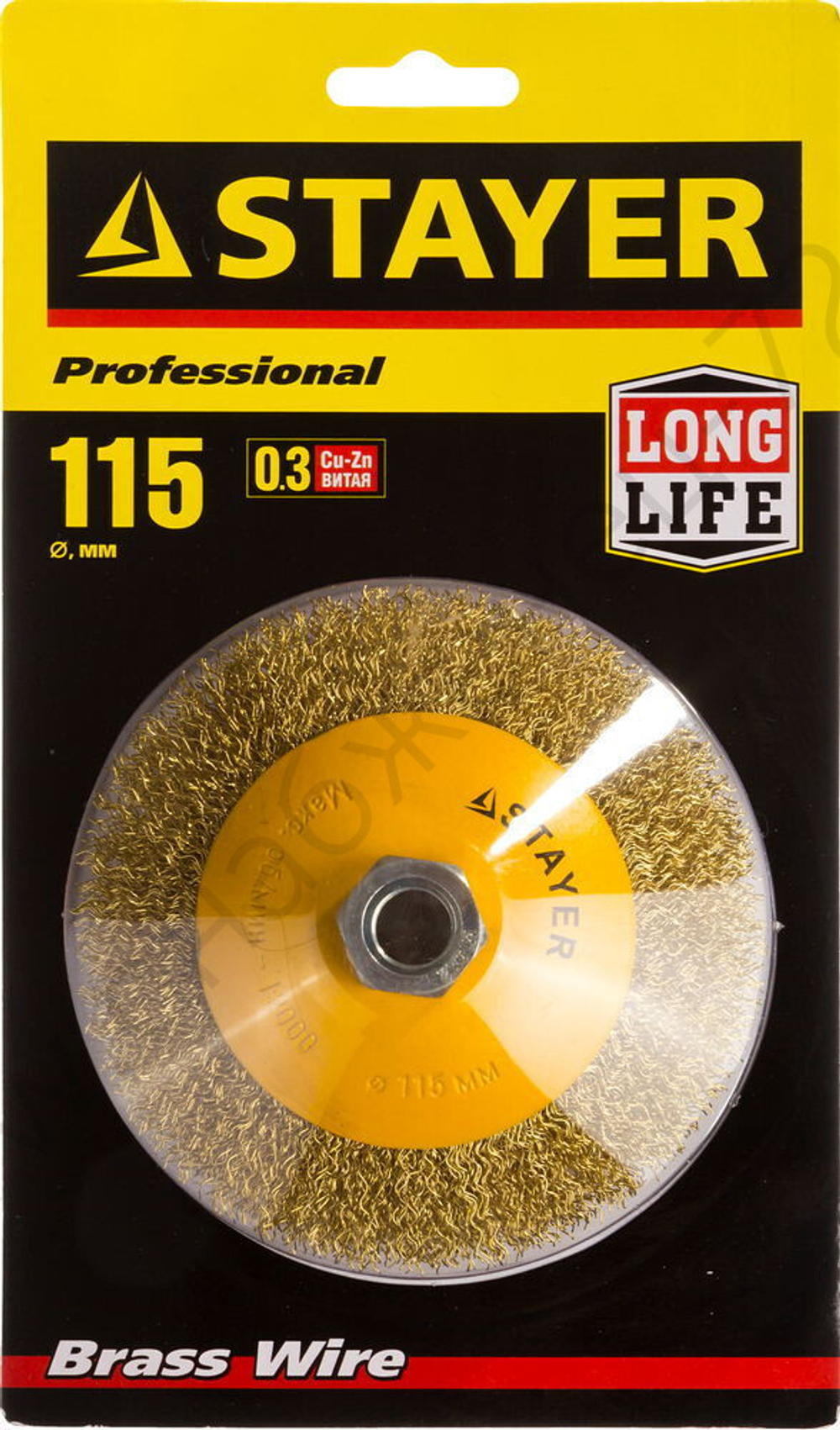 STAYER 115 мм, витая латунированная стальная проволока, 0.3 мм, Щетка коническая, PROFESSIONAL (35133-115)