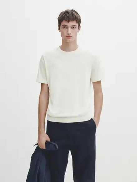Massimo Dutti Футболка из 100% хлопка, натуральный, кремовый