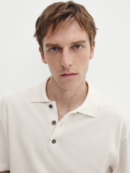 Massimo Dutti Поло с короткими рукавами, натуральный, кремовый