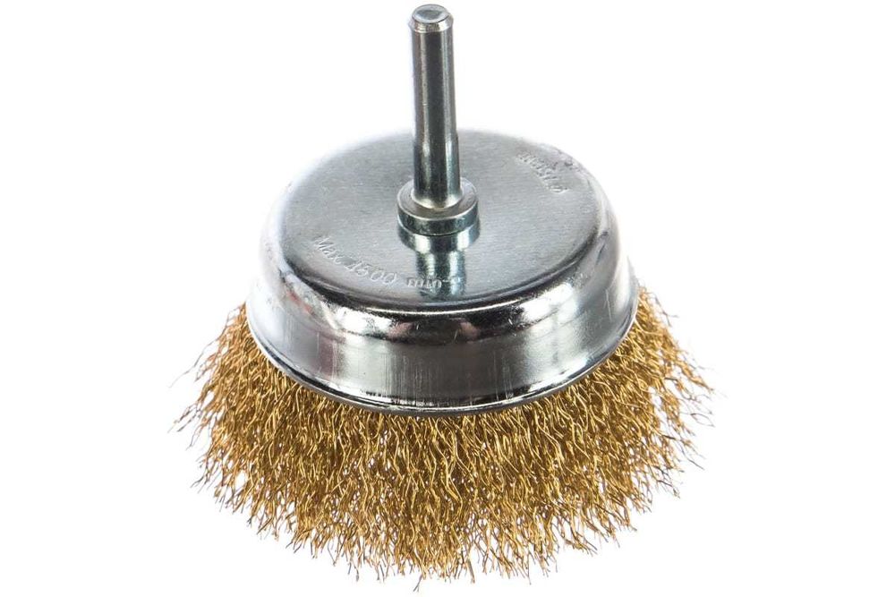 Щетка MIRAX чашечная для дрели, витая латунир. стальн. проволока 0,3мм, 75мм