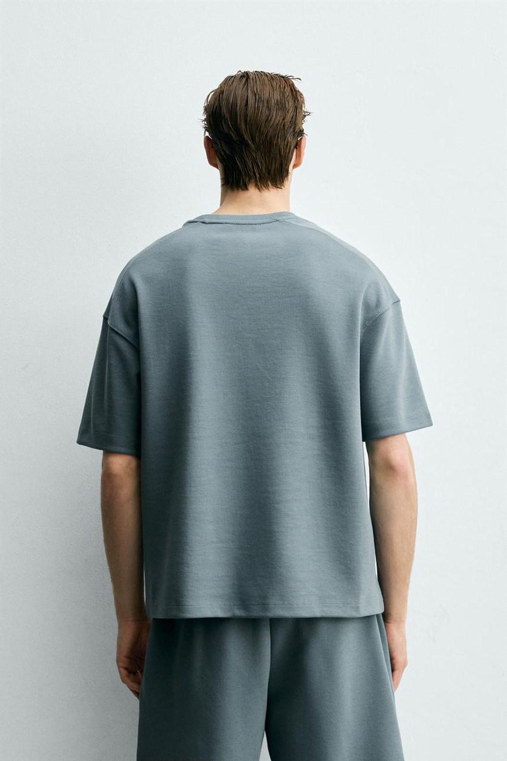 ZARA ФУТБОЛКА RELAXED FIT ИЗ ИНТЕРЛОКА, УТИНО-СИНИЙ