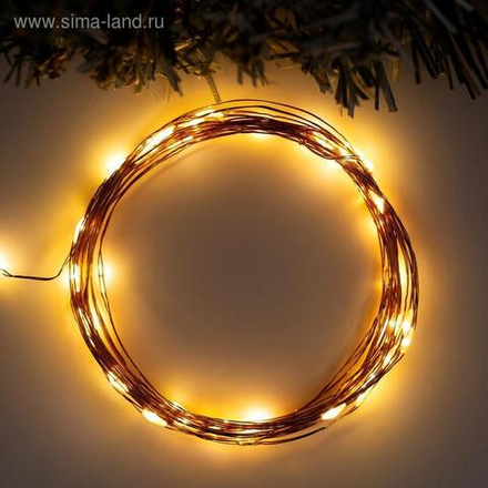 Гирлянда «Нить» 5 м роса, IP20, медная нить, 50 LED, свечение белое, 2 режима, AAх3
