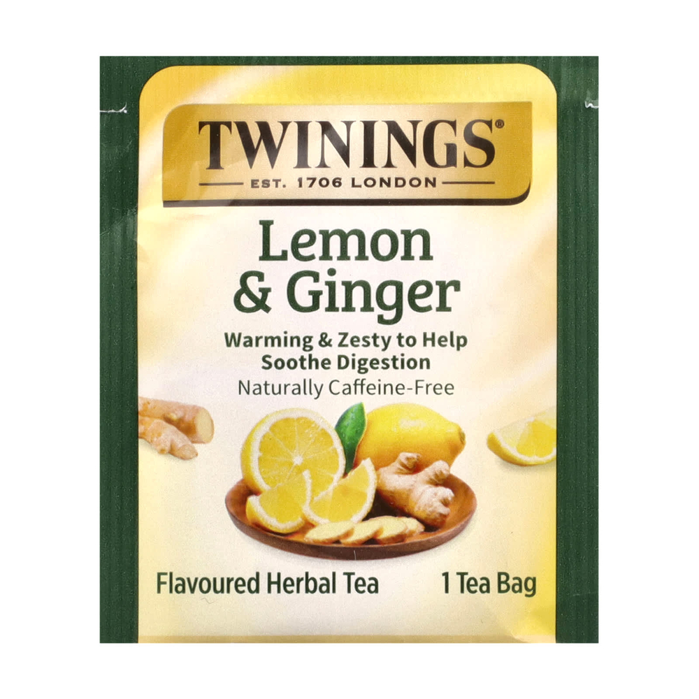 Twinings, ароматизированный травяной чай, лимон и имбирь, без кофеина, 50 чайных пакетиков, 75 г (2,65 унции)