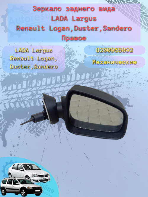 Зеркало боковое "ГрандРиАл" Рено Логан, Ларгус, Сандеро, Дастер механика правое