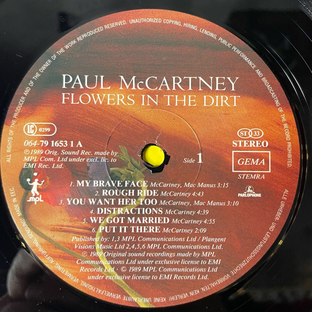 Винтажная виниловая пластинка LP Paul McCartney Flowers In The Dirt (Germany 1989)