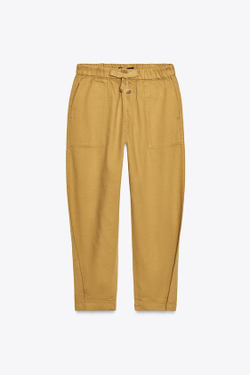 ZARA БРЮКИ-ДЖОГГЕРЫ С ЗАСТЕЖКОЙ НА КНОПКУ СНИЗУ, ГОРЧИЧНЫЙ