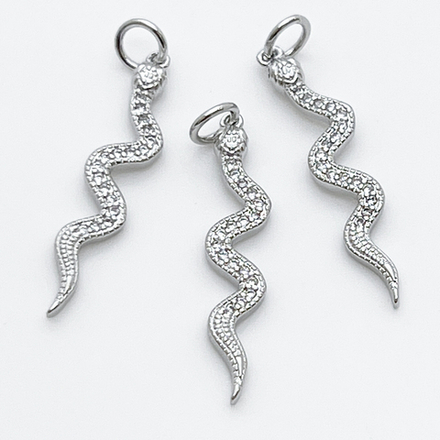 Подвеска Змея, родиевое покрытие, фианиты, размер 28*5 мм, цена за 1 шт